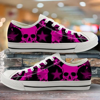 Punk Crânio de Impressão de Baixa Superior Sapatos de Lona de Senhoras Casual, Confortável cadarço de Tênis ao ar livre Desgaste-resistente e Respirável Sapatos