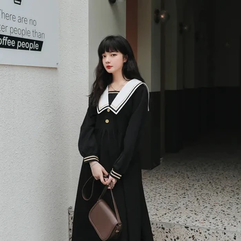 NONSAR Estilo de Colégio JK Uniforme Vestido Longo Feminina Outono Doce Cintura Japonês Temperamento Aluno Vestido de 0