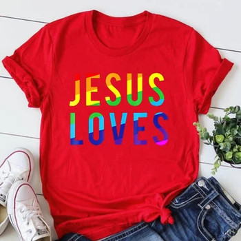 Jesus Tees 2022 Jesus Ama a parada do Orgulho Gay Camisa T-Shirt Tops para as Mulheres de manga Curta T-Shirt para as Mulheres Estética Roupas Jesus Tees