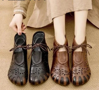 Estilo étnico Genuíno Couro do PLUTÔNIO das Mulheres Sapatos de Sandálias em Cunha Sandálias Artesanais Mulheres Sandália de Moda de Sapatos de Couro, Sandálias de Gladiador