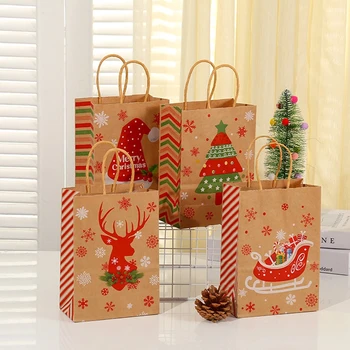 12pcs Feliz Natal Kraft para Sacos de Presente de Torrone flocos de Neve Biscoito de Chocolate de Embalagem Festa de Ano Novo Crianças Favores 0