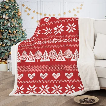 Natal Vermelho Jogar Cobertor Floco De Neve, Árvore Quente Luxuoso Sherpa De Lã De Natal De Ano Novo Cobertores Para Crianças Menino Sofá-Cama De Sofá Carro 0